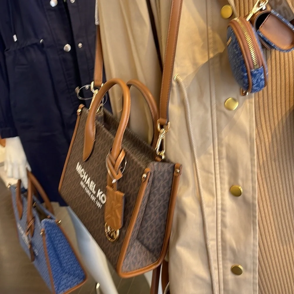 Michael Kors Mirella Small Shopper Top Zip Crossbody Bag Brown Logo MK - Picture 12 of 16